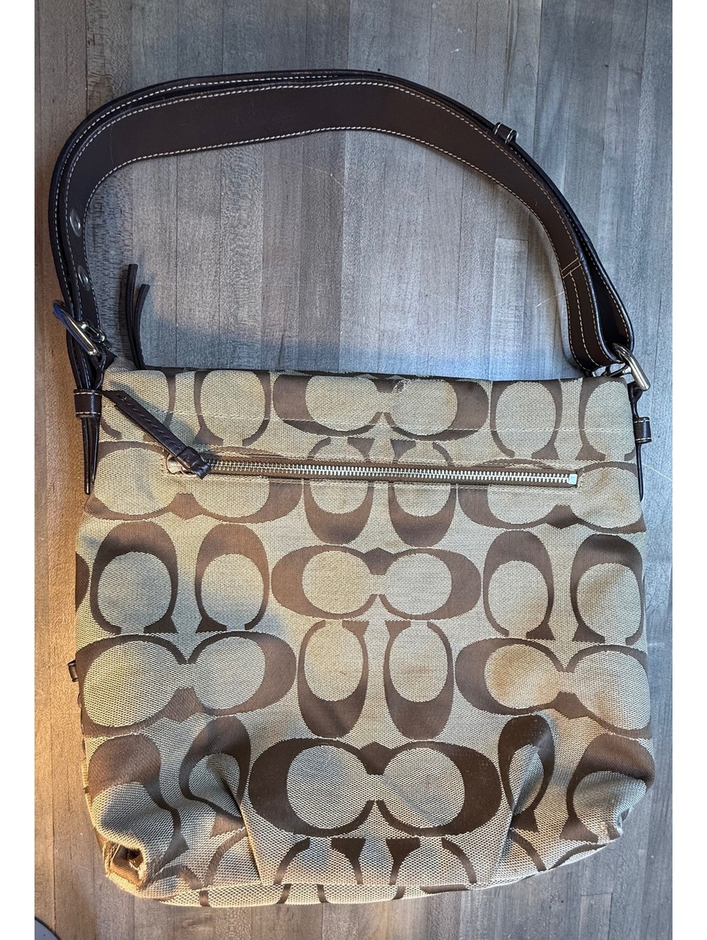 Coach Signature Jacquard Brown Tan Shoulder Bag Hobo Purse (hbp1/cp24) - Picture 2 of 9